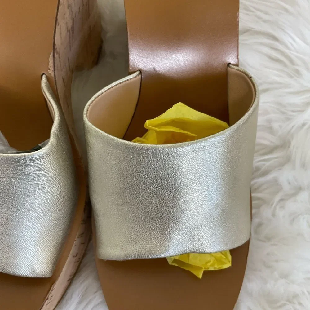 NEW Veronica Beard Gold Paulita Metallic Leather Wedge Sandals Size 10 M